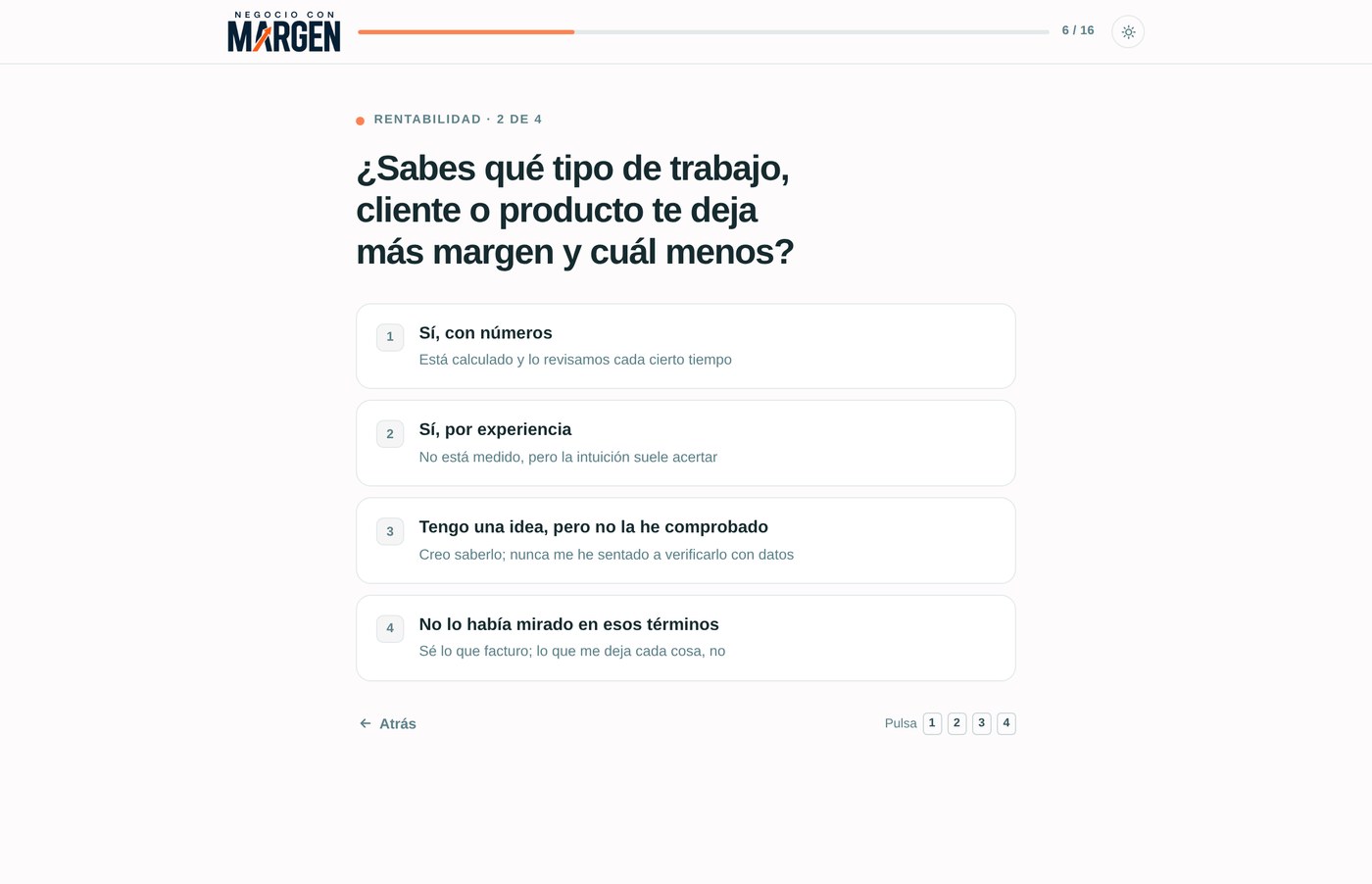 Una de las dieciséis preguntas del diagnóstico operativo